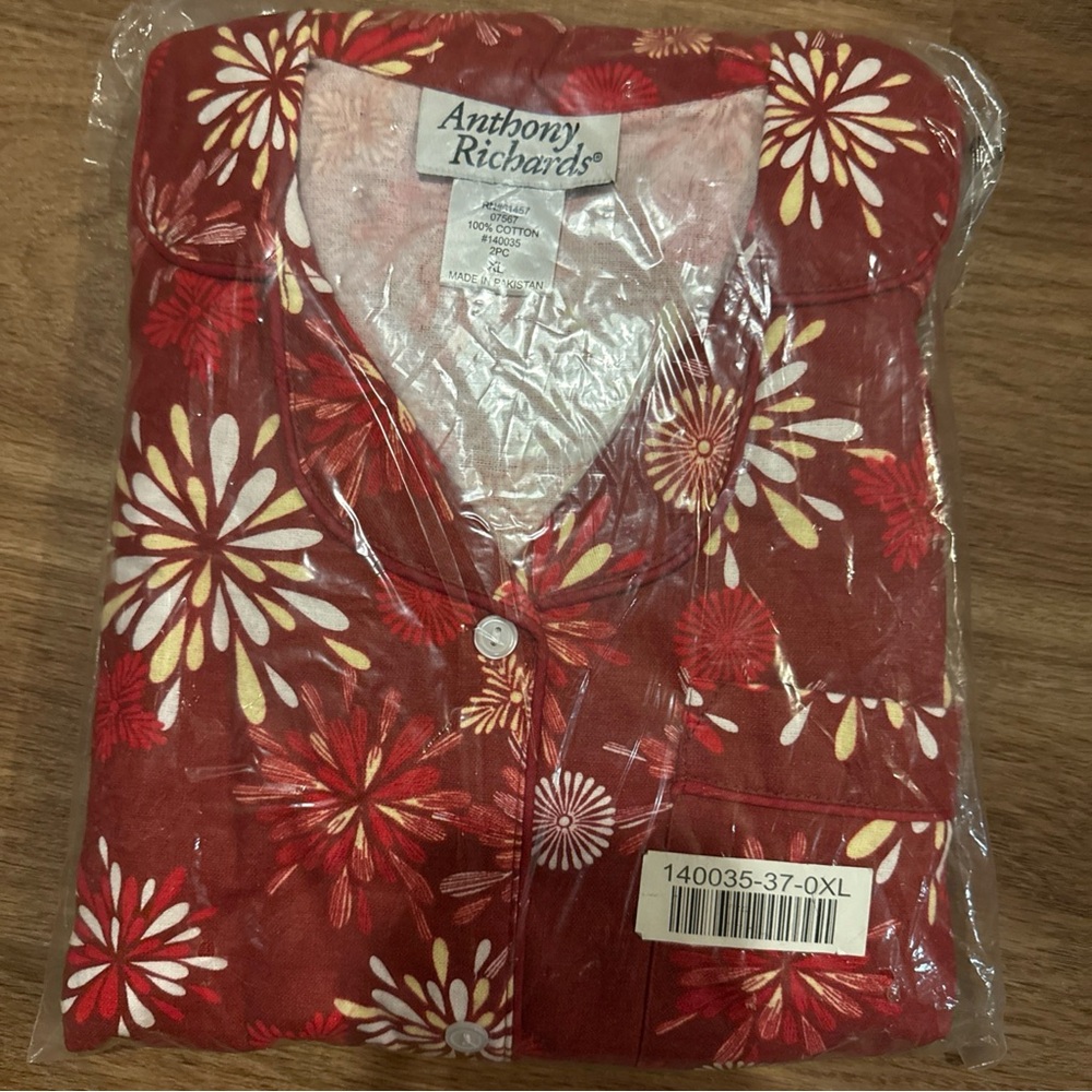 Anthony Richards Button Down Pajama Top with Pants Set Women's XL 100% Cotton